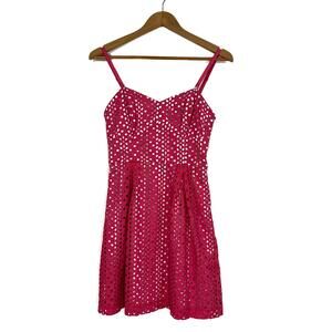 Kensie Dresses Women’s Size 4 Small Pink White Eyelet Overlay Lined Mini Dress
